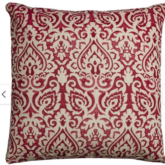 Sophisticated Red and Cream Damask Accent Pillow - Picture 2 of 10